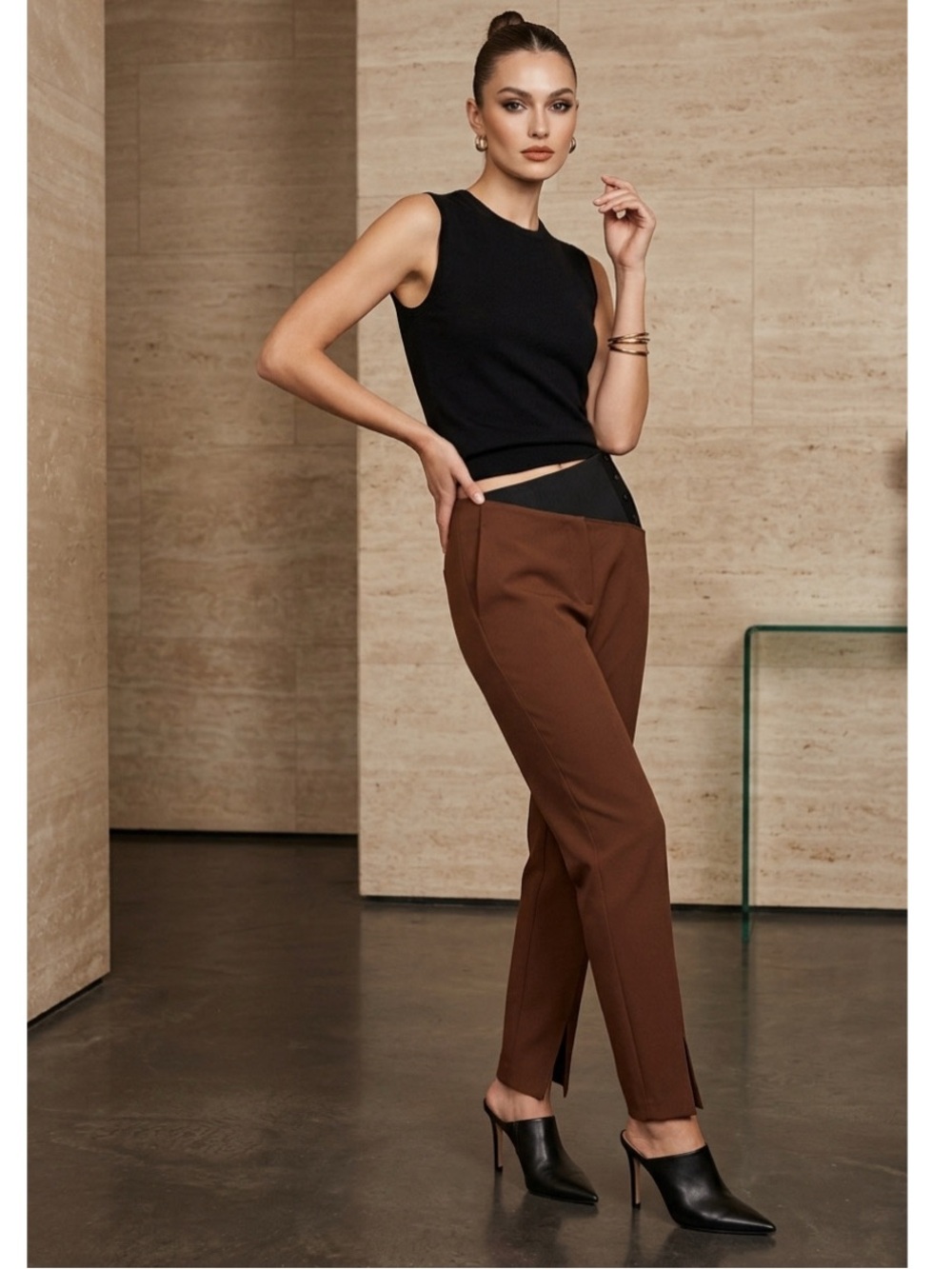 Martine Douvier Colorblock Asymmetrical Pants